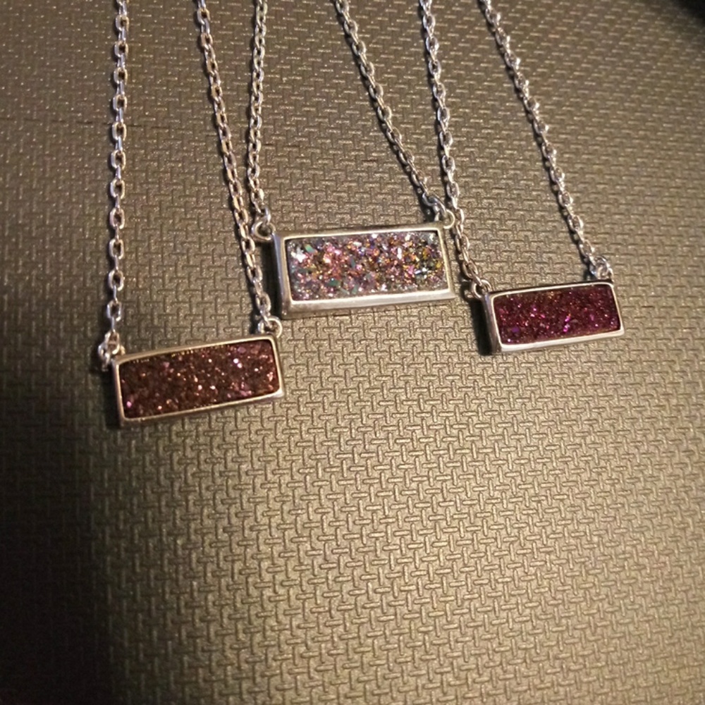3 amethyst druzy necklaces